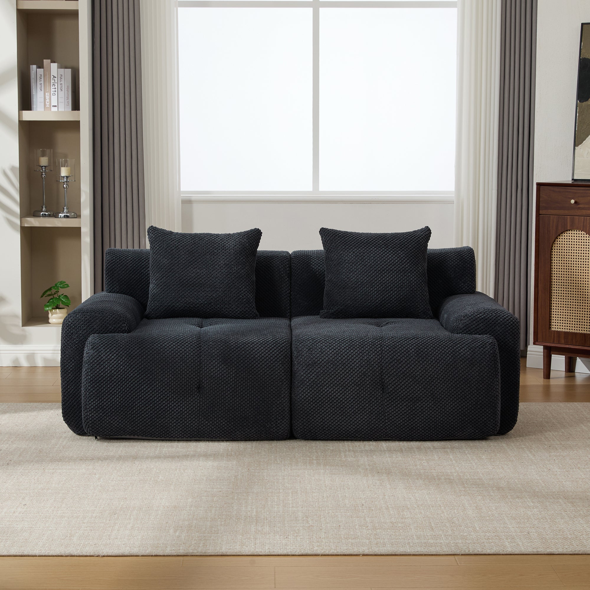 Sectional Sofa Modular 2-Seat Polyester Charcoal Cloud Tufted No Assembly 73 In