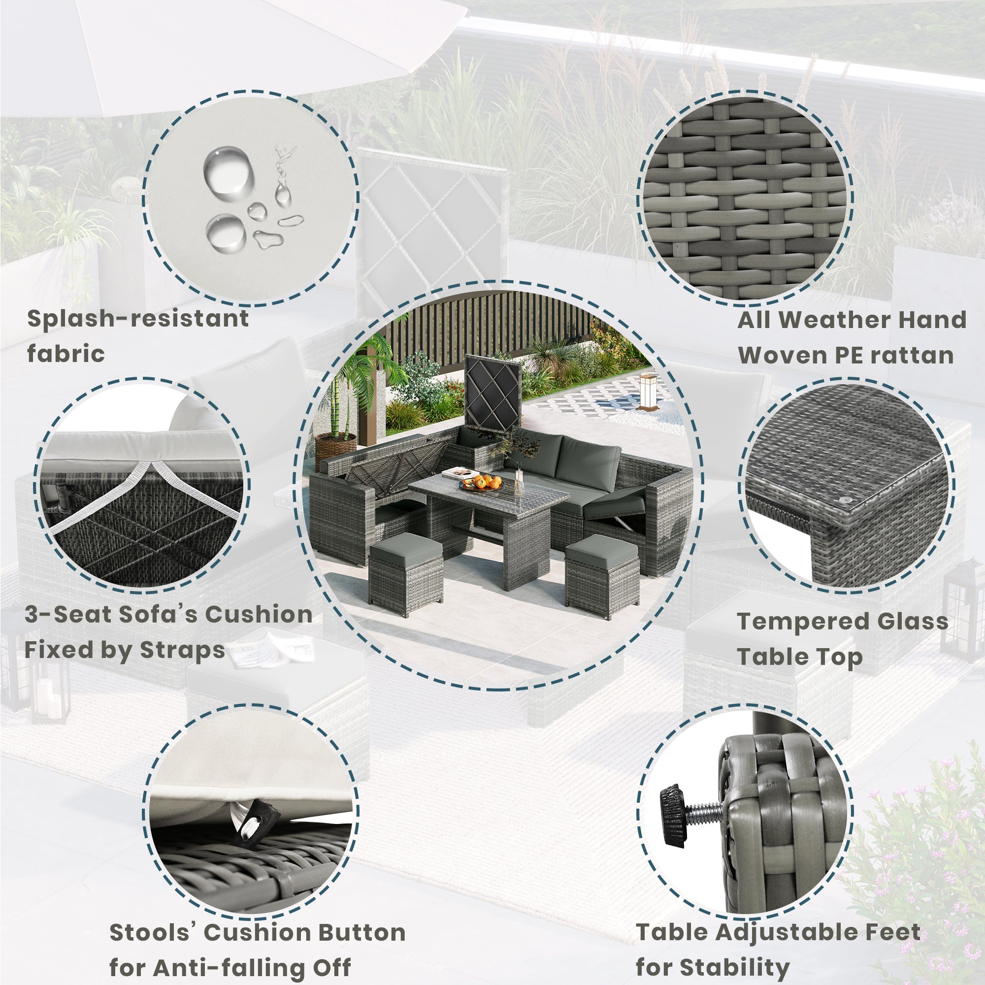 Outdoor 6-Piece All Weather PE Rattan Sofa Set, Garden Patio Wicker Sectional