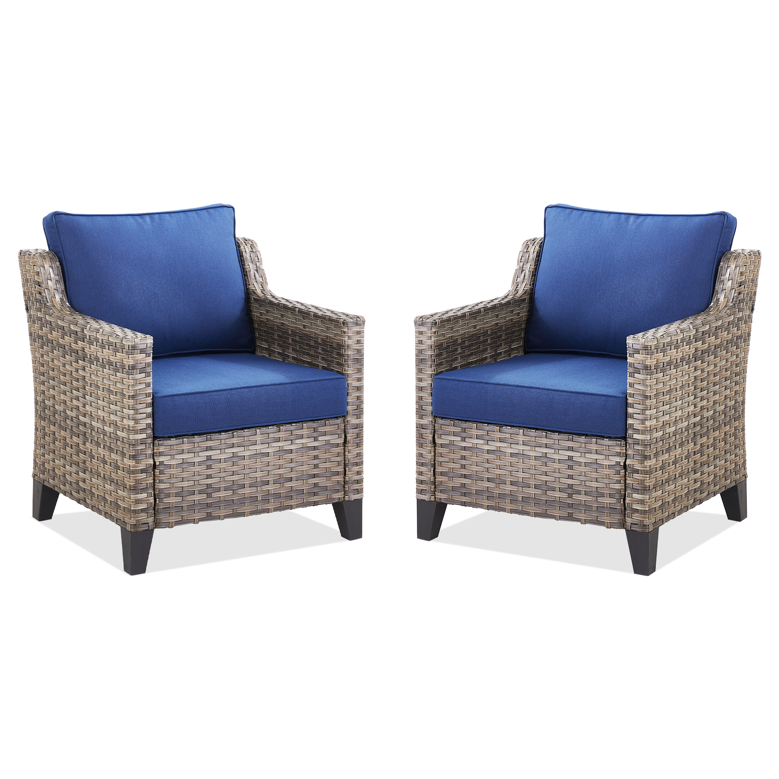 Outdoor Lounge Chair Set Wicker Blue Sloped Armrest 4 in Cushion 2 Piece