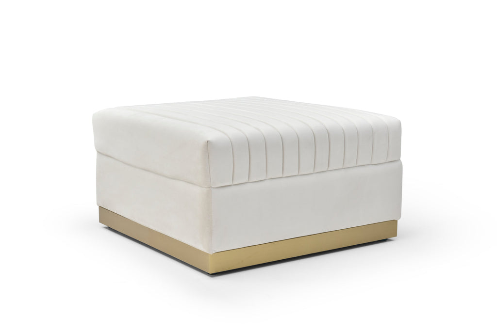 Contemporary Channel Tufted Velvet Big Ottoman Upholstered Foot Rest, Beige