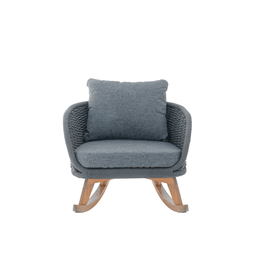 Outdoor Rocking Chair Rope Wood Gray Natural Set of 2 29.5in