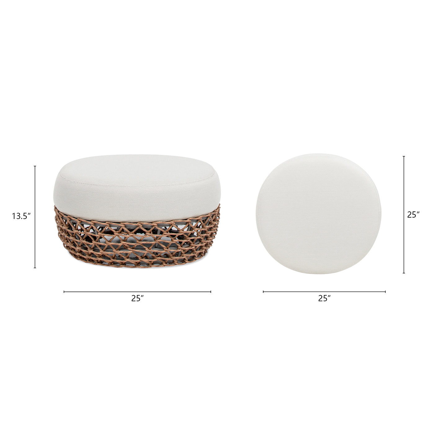 Outdoor Round Ottoman Wicker Beige Wheat Cushion 25in Foam Filled