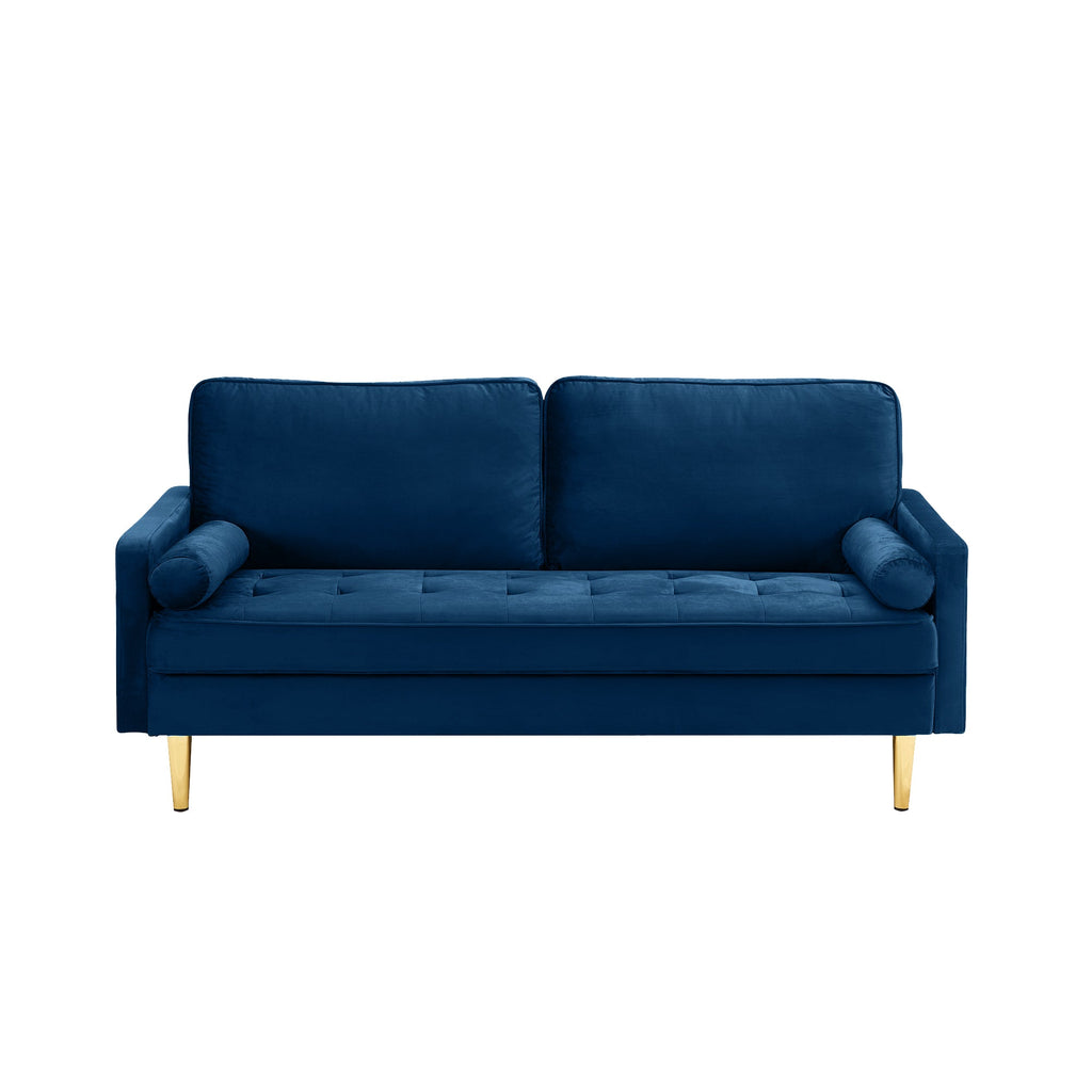 Sofa Minimalist Velvet Navy Gold Metal Legs 2 Seat 65 In 800 LB
