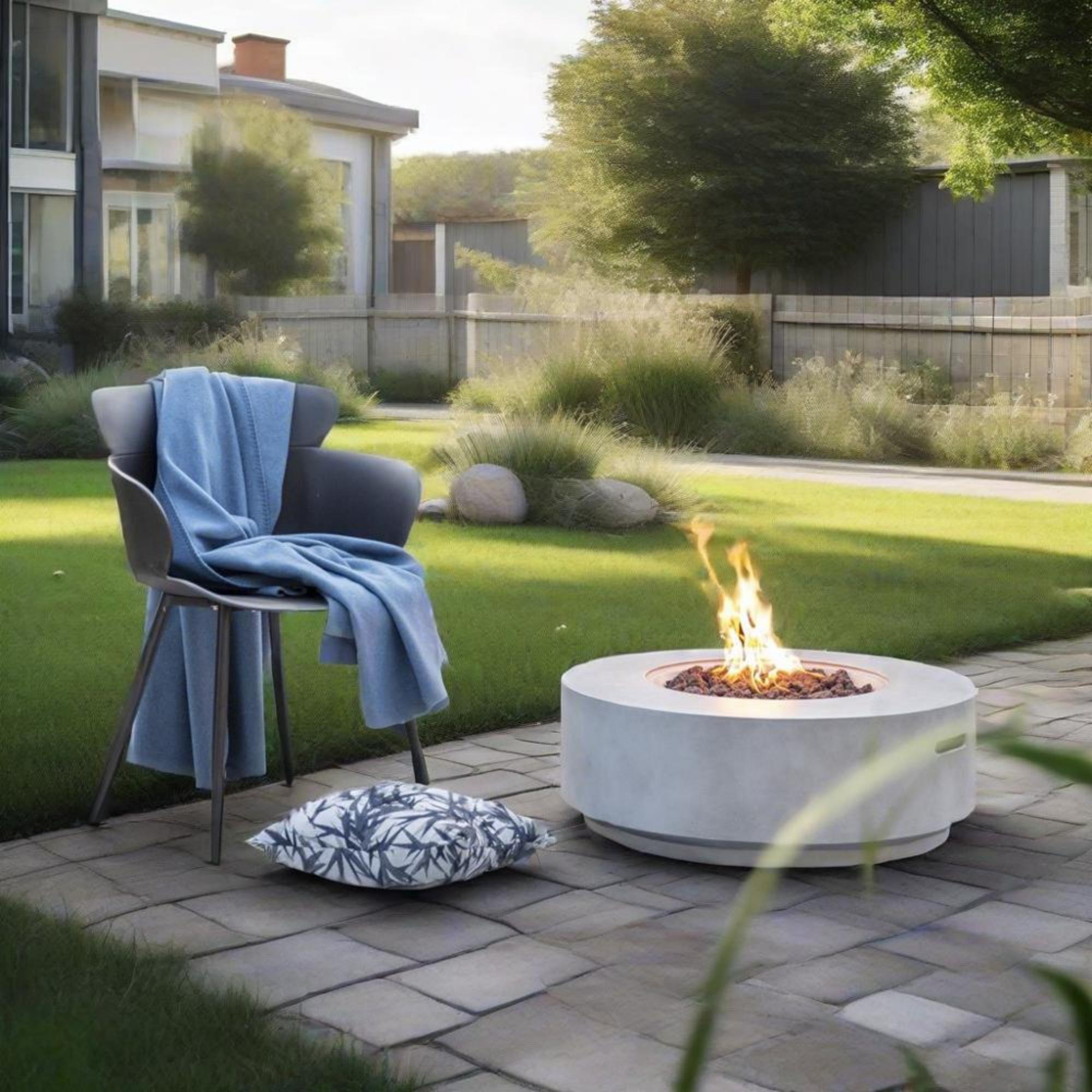 50000 BTU Propane Round Fire Pit 30" Concrete Gray Lava Rocks