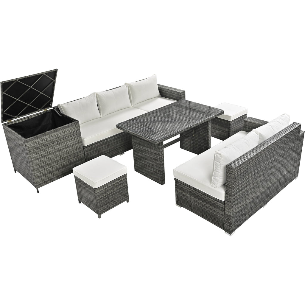 Outdoor 6-Piece All Weather PE Rattan Sofa Set, Garden Patio Wicker Sectional