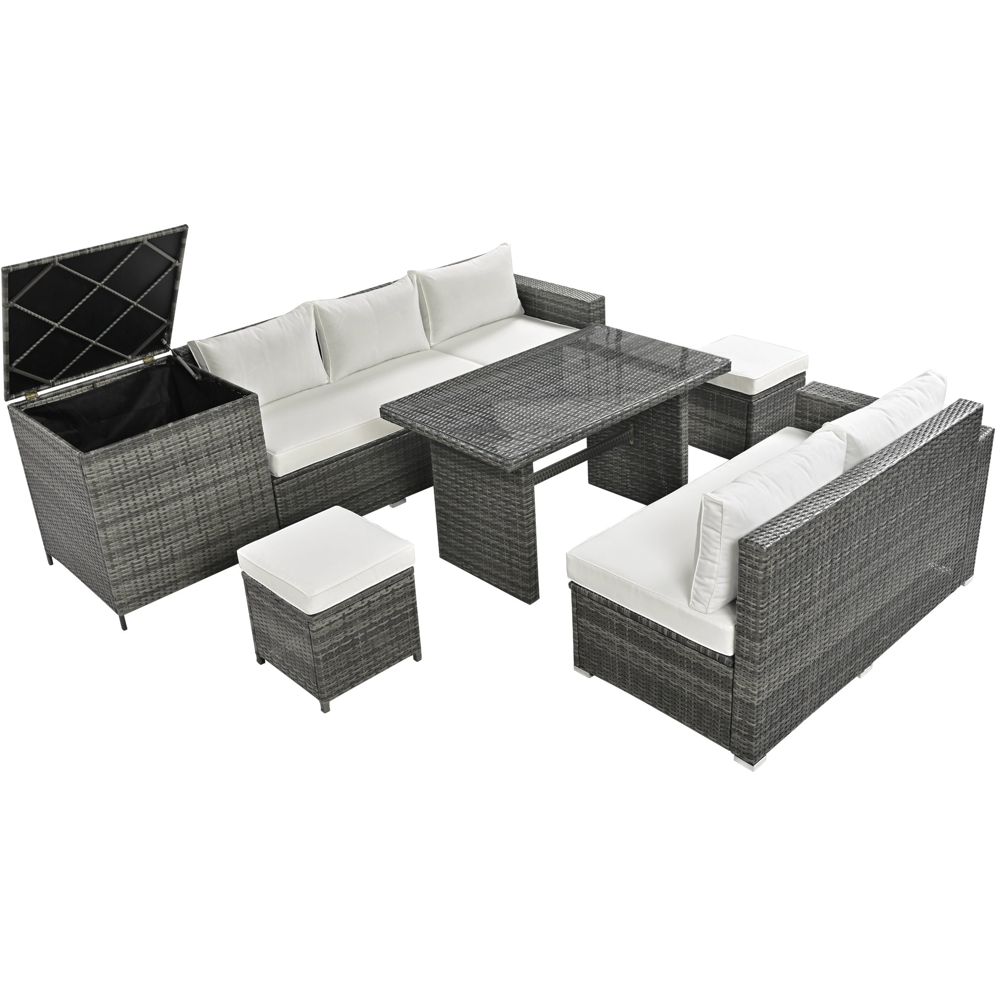 Outdoor 6-Piece All Weather PE Rattan Sofa Set, Garden Patio Wicker Sectional