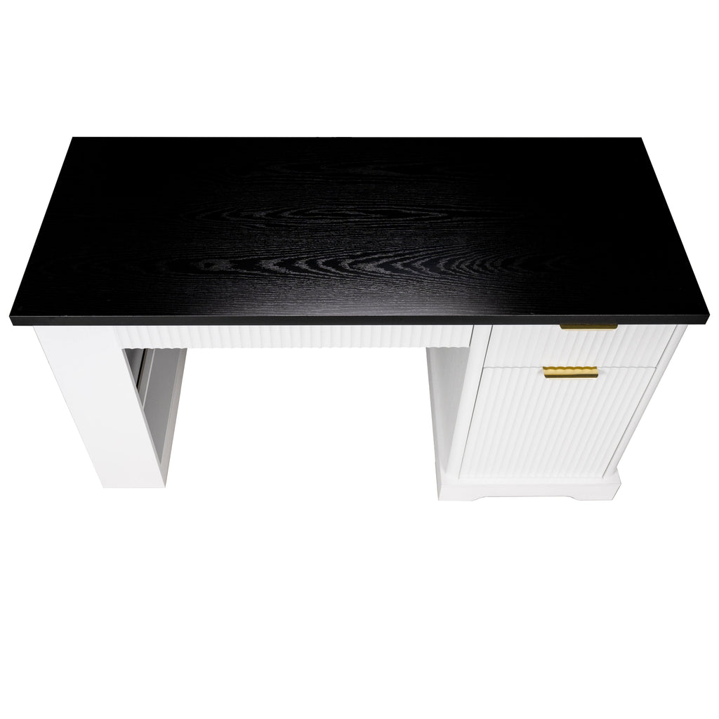 55' Modern Fluted Office Desk with Storage Cabinet and Drawers, Computer Writ...