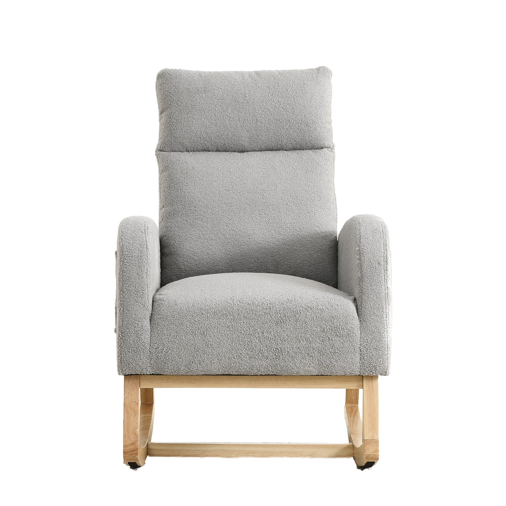 Gray Teddy Fabric Rocking Chair High Back Side Pockets 27.6