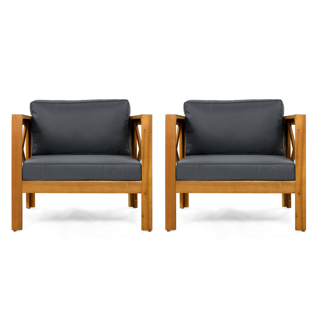 Outdoor Conversation Set Acacia Wood Teak Dark Gray Cushion 3 Piece