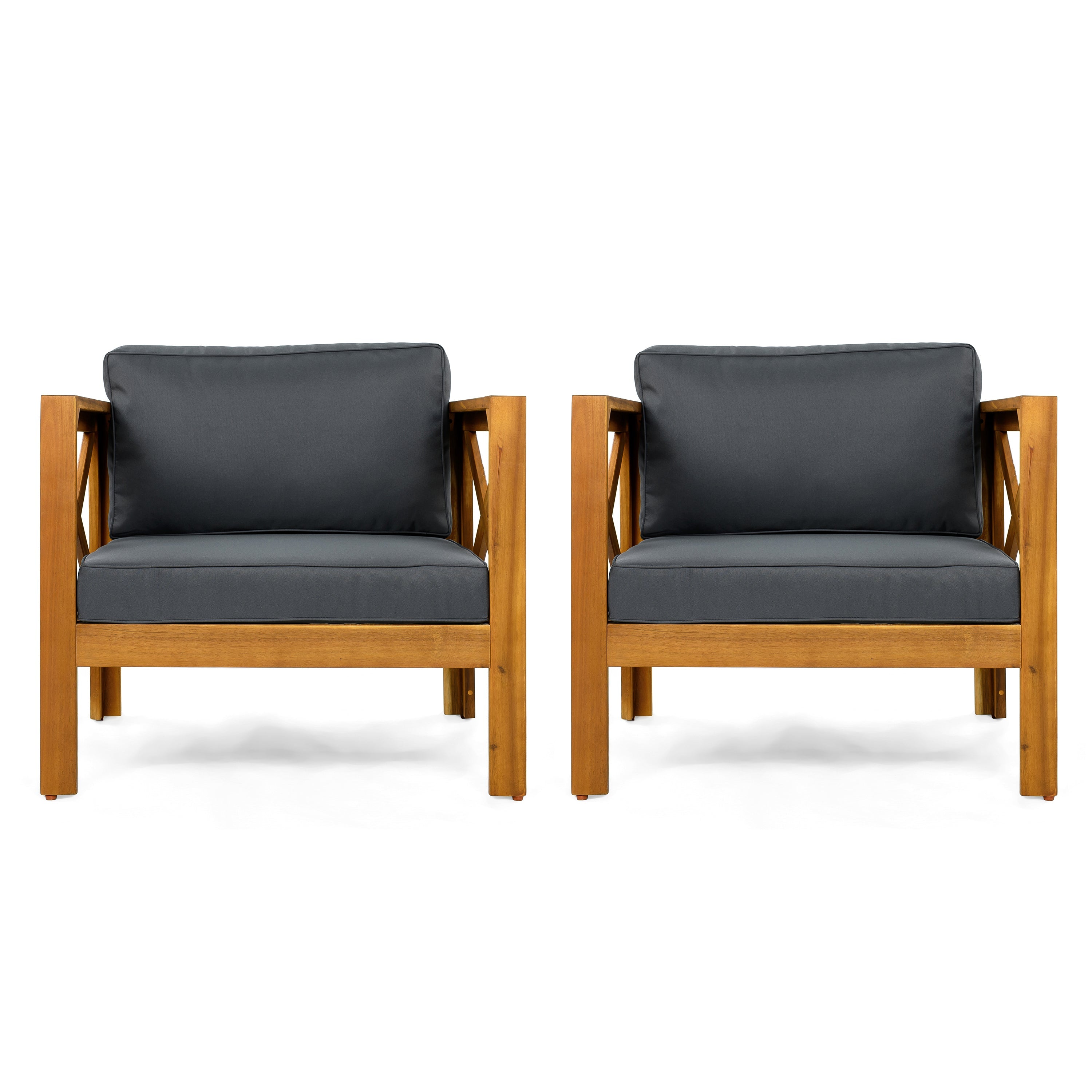 Outdoor Conversation Set Acacia Wood Teak Dark Gray Cushion 3 Piece