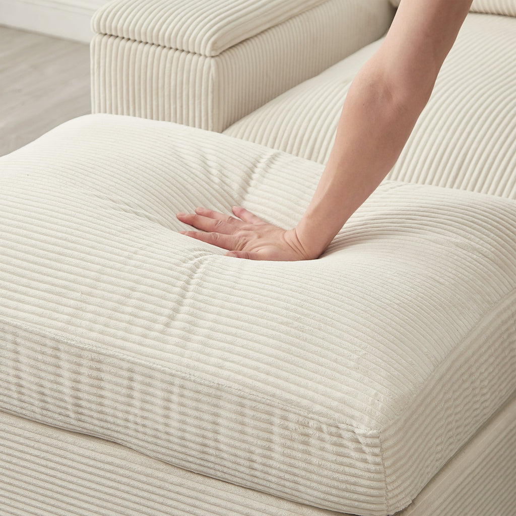 Sectional Sofa U-Shape Corduroy Beige 4 Seat 122 In 2 Ottomans