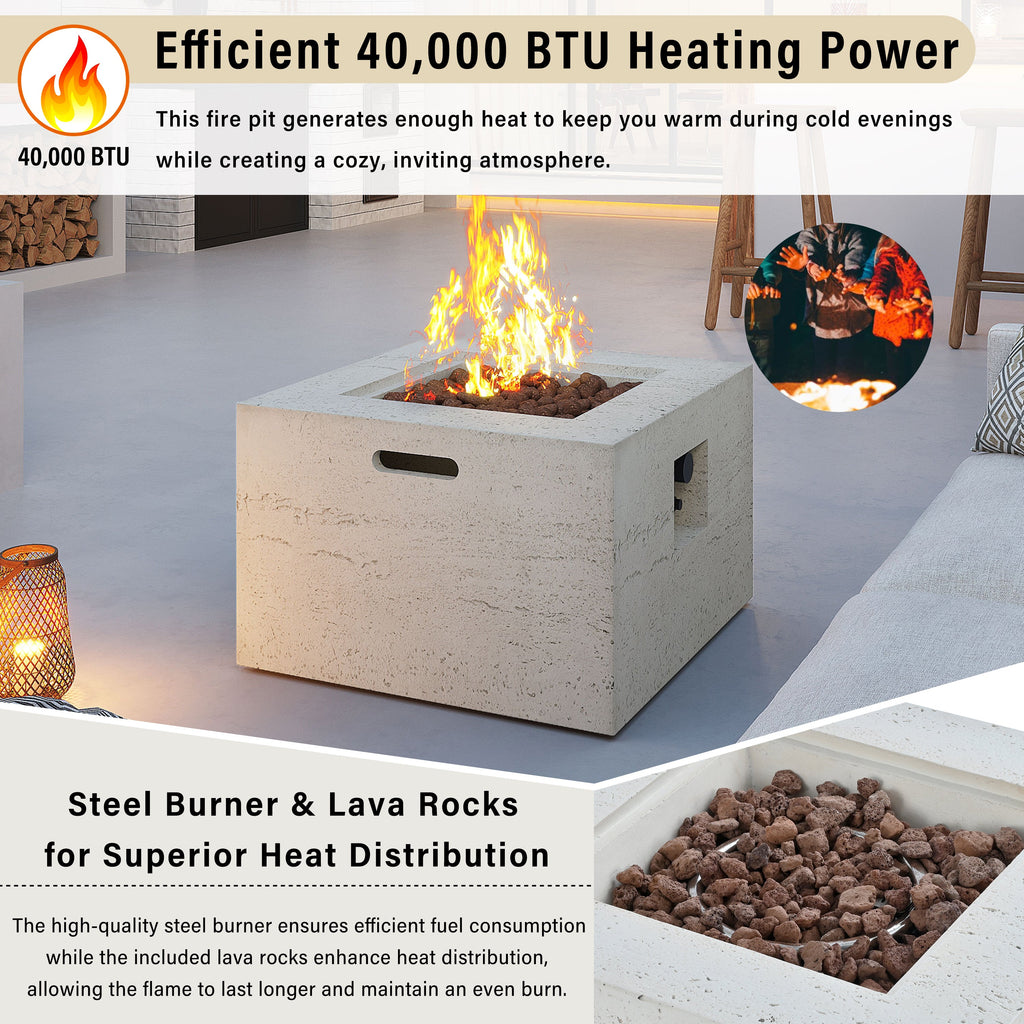 Propane Fire Pit Square MGO 40000 BTU 24" with Side Table Cover