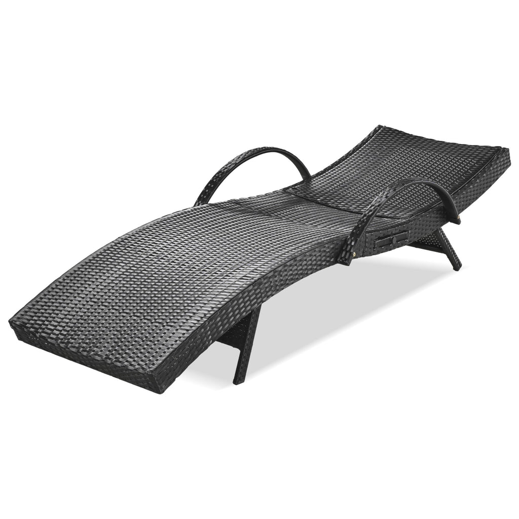 2-Piece Wicker Chaise Lounge Set w/ Pull-Out Table 5-Position 470lb