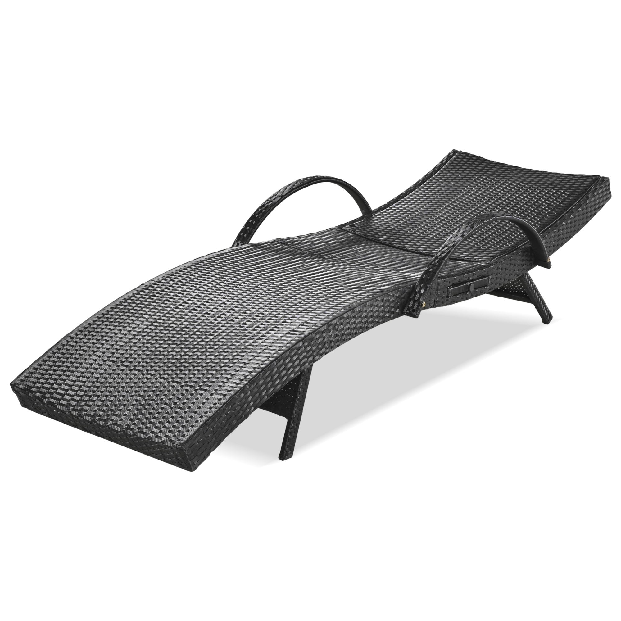 2-Piece Wicker Chaise Lounge Set w/ Pull-Out Table 5-Position 470lb