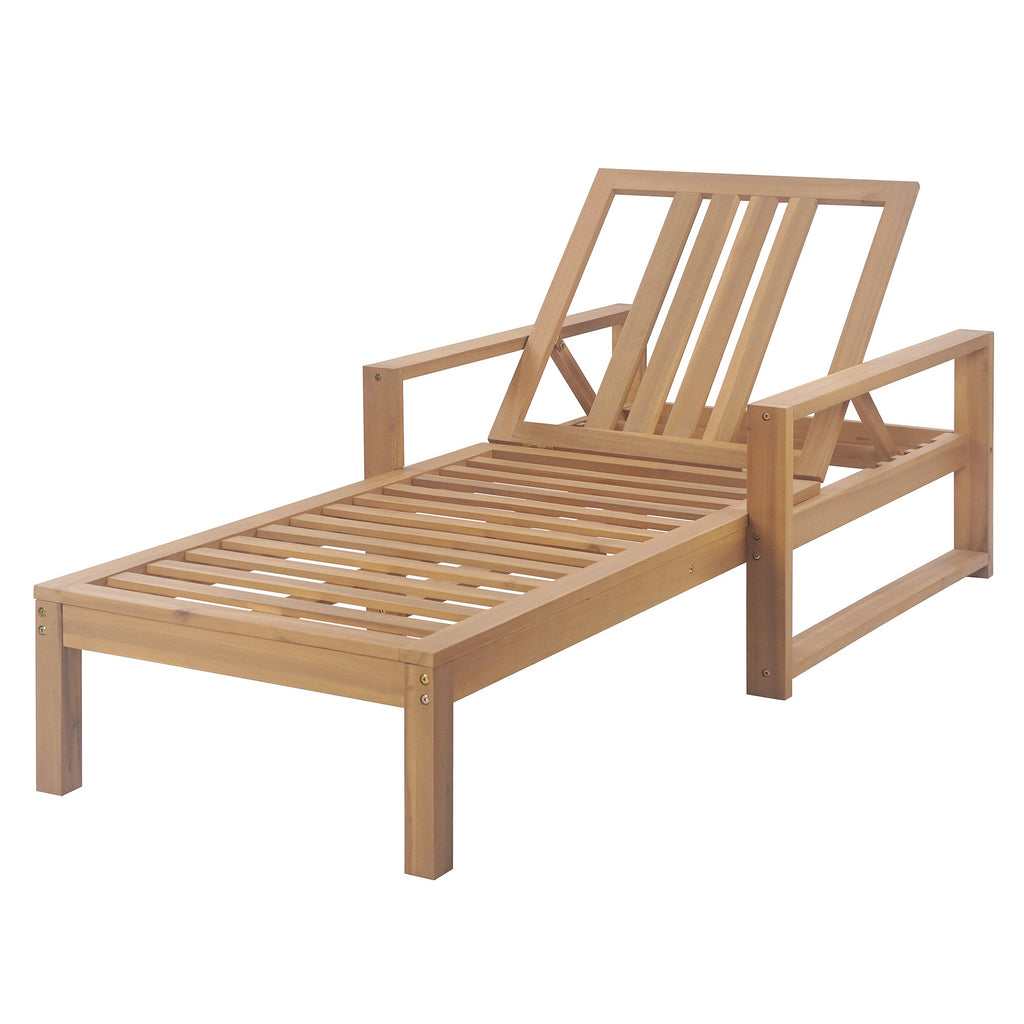 Outdoor Chaise Lounge Acacia Wood Light Teak Beige Cushion 5 Position 2