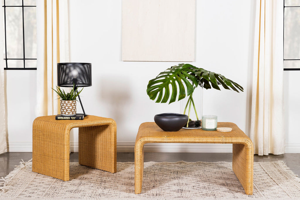 Square Woven Rattan End Table, Natural
