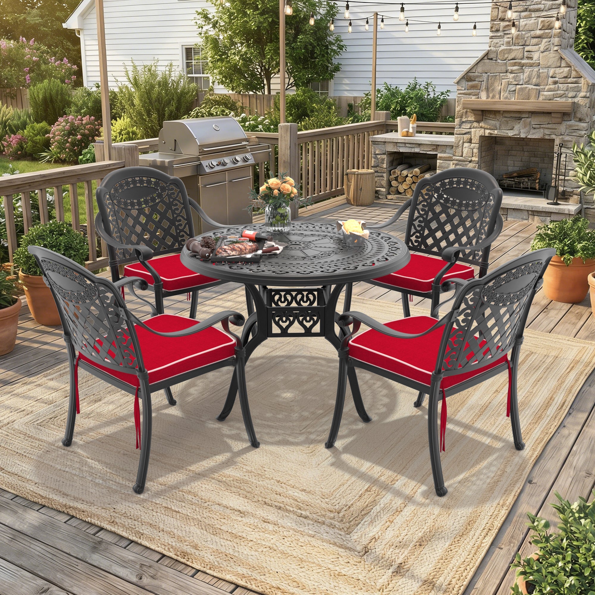 Outdoor Patio Set Cast Aluminum 5 Piece Stackable