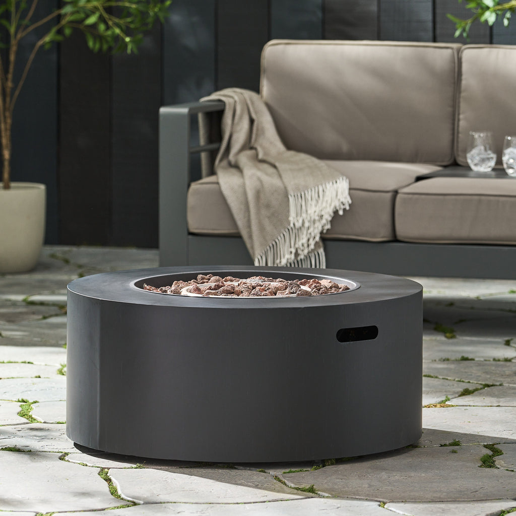 Modern Iron Propane Fire Pit, 32' Round, 40,000 BTU, Dark Grey Finish