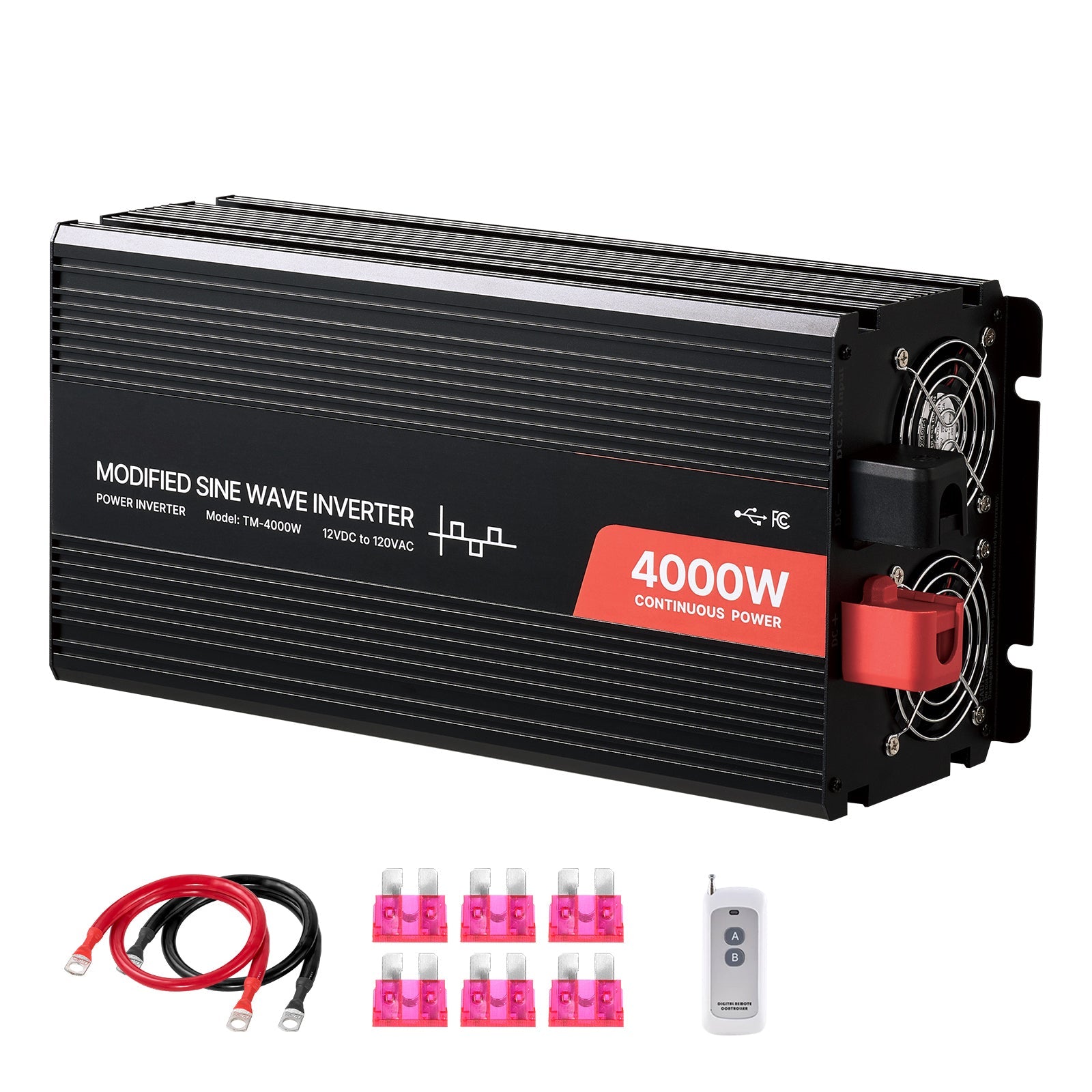 4000W Modified Sine Wave Power Inverter, 12V to 120V, LCD, USB, for RV Truck