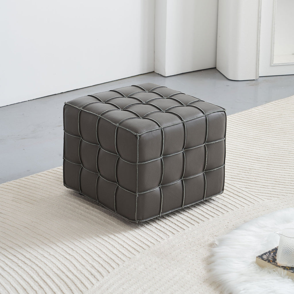 17.32 Inch Quality Leather Tufted Square Ottoman Footstool, Grey