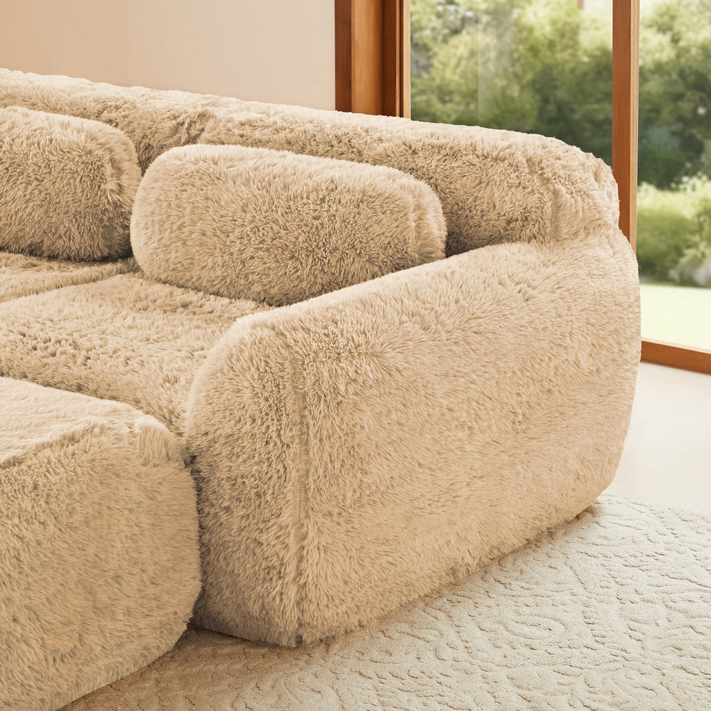 LoveSeat Modular Plush Light Khaki 2 Seat Non-Slip