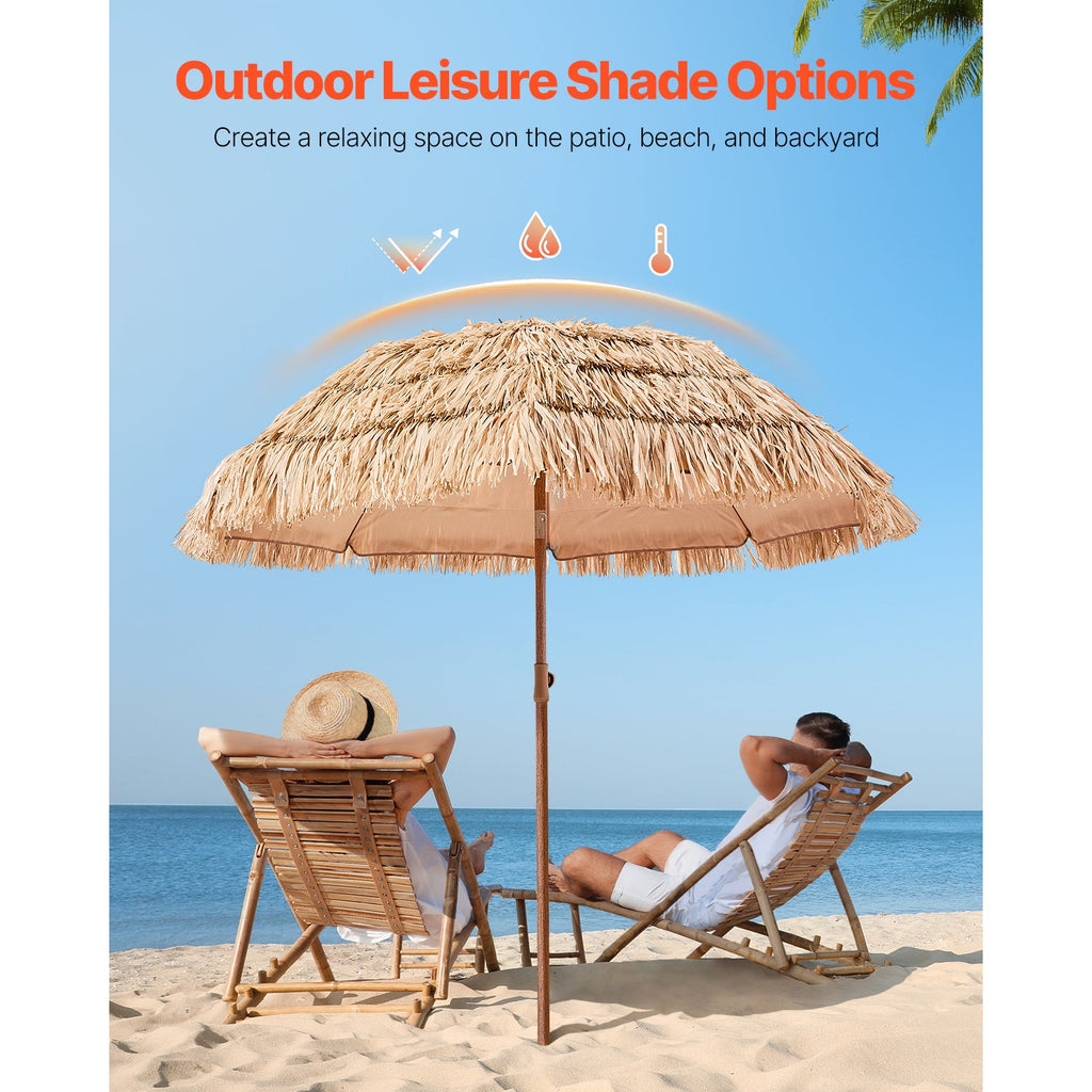 Patio Umbrella Tiki Thatched 6 Ft Tilt 30 Degree 8-Rib Polyester Poolside