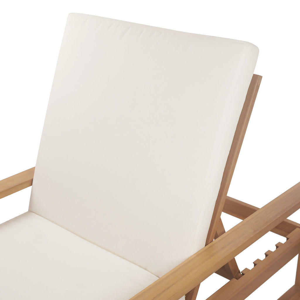 Outdoor Chaise Lounge Acacia Wood Light Teak Beige Cushion 5 Position 2