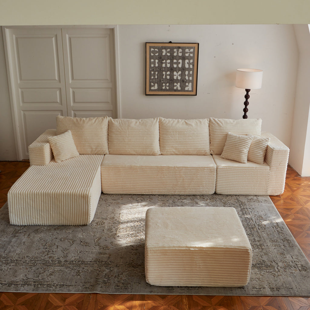 Sectional Sofa U-Shape Cloud Modular Beige 4 Seat 134 In No Assembly