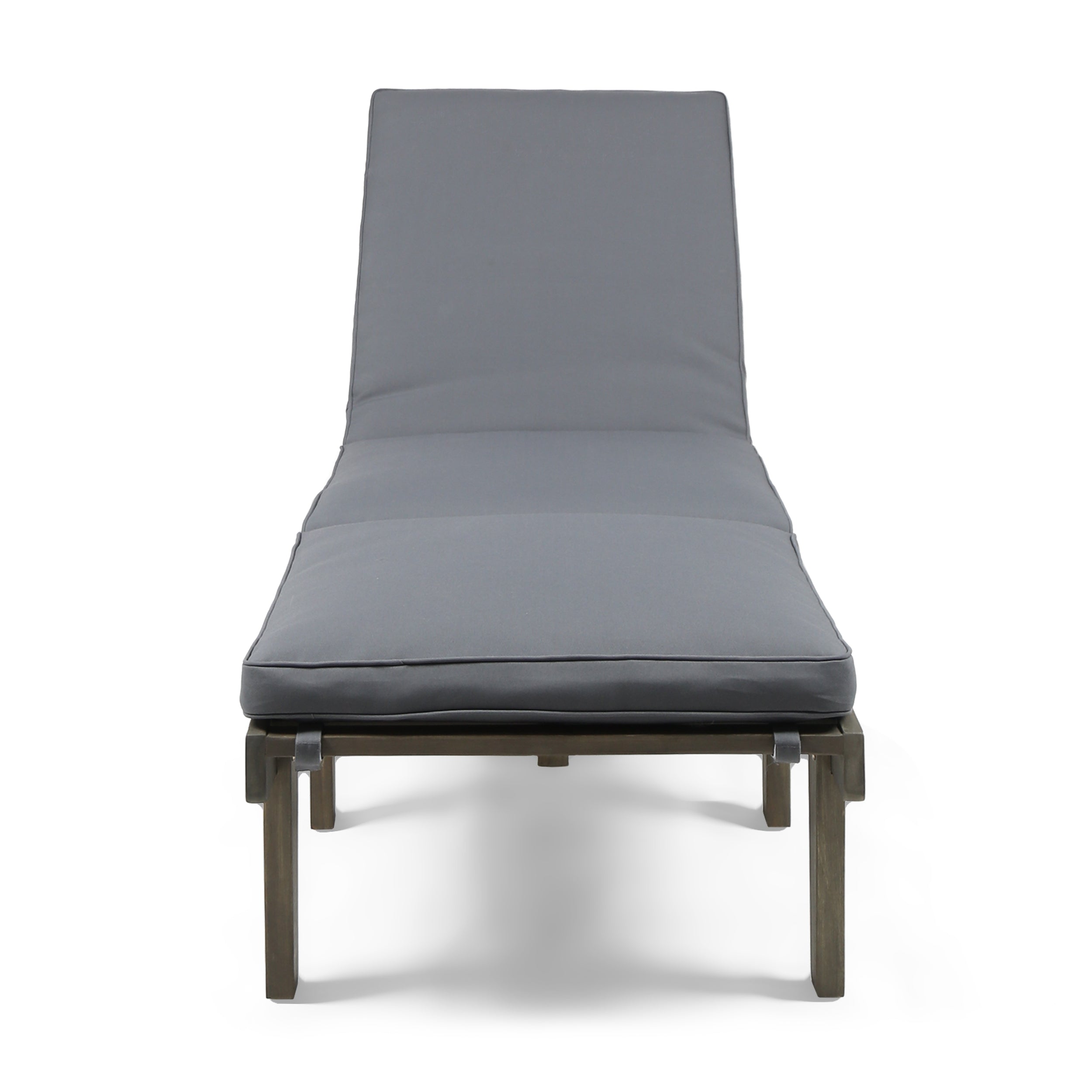 Outdoor Chaise Lounge Acacia Wood Gray Full-Length Cushion 78.75x24x30.5 In