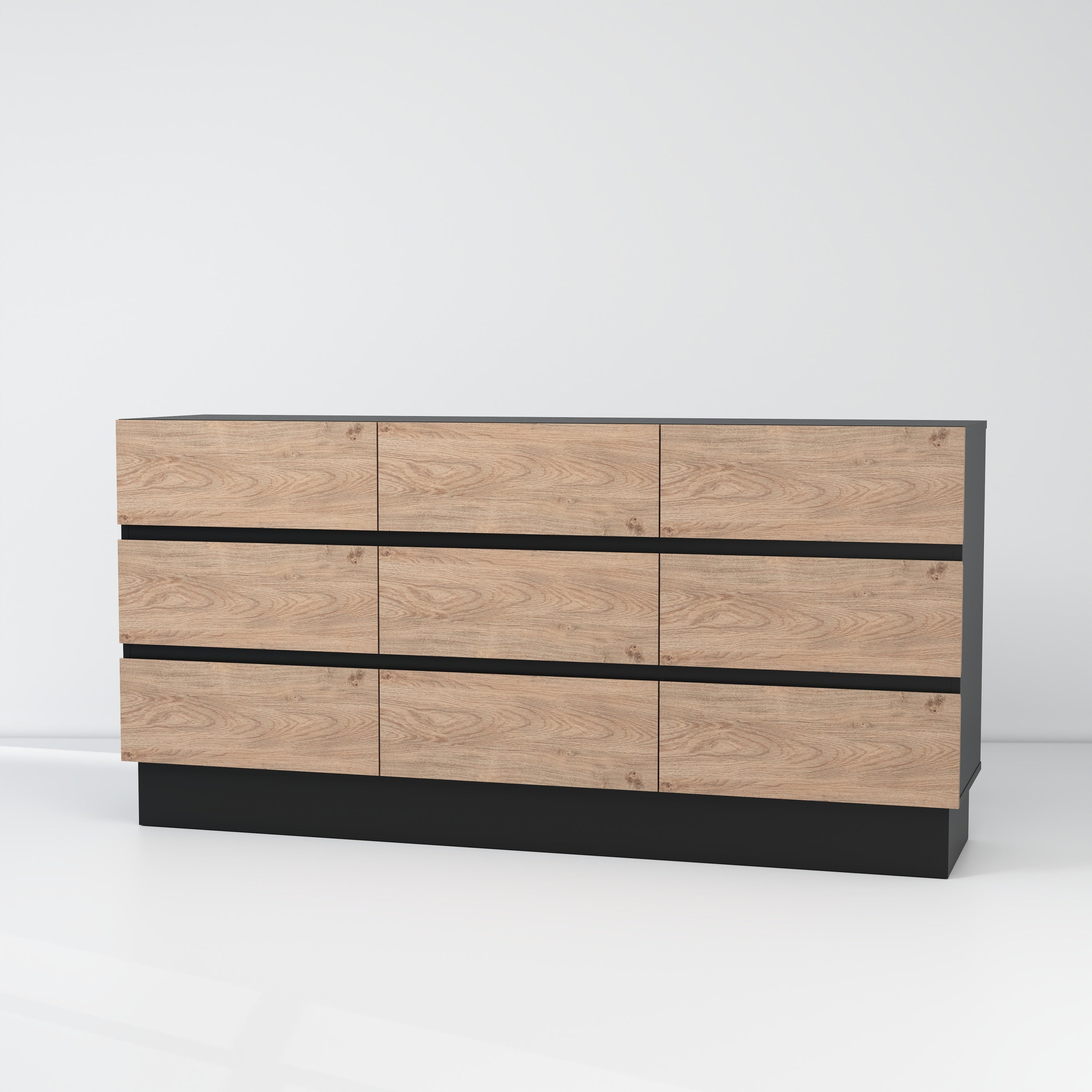 Dresser Modern 9-Drawer Oak MDF Handleless 62.9x15.6x31.1 In