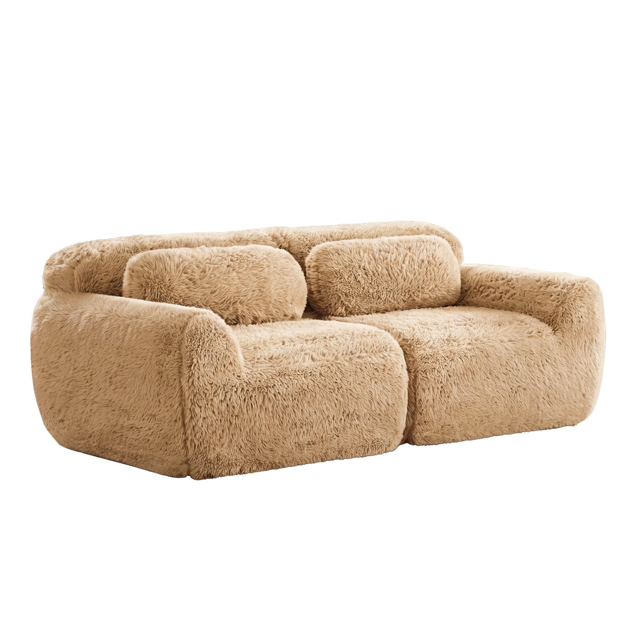 LoveSeat Modular Plush Light Khaki 2 Seat Non-Slip