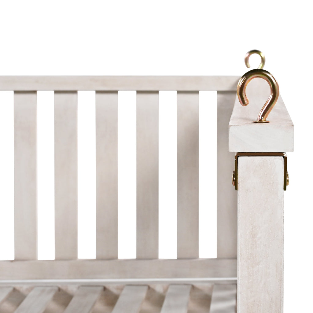 Outdoor Swing Bed Acacia Wood White Twin Size Minimalist 79.1x41.3 In 350 LB