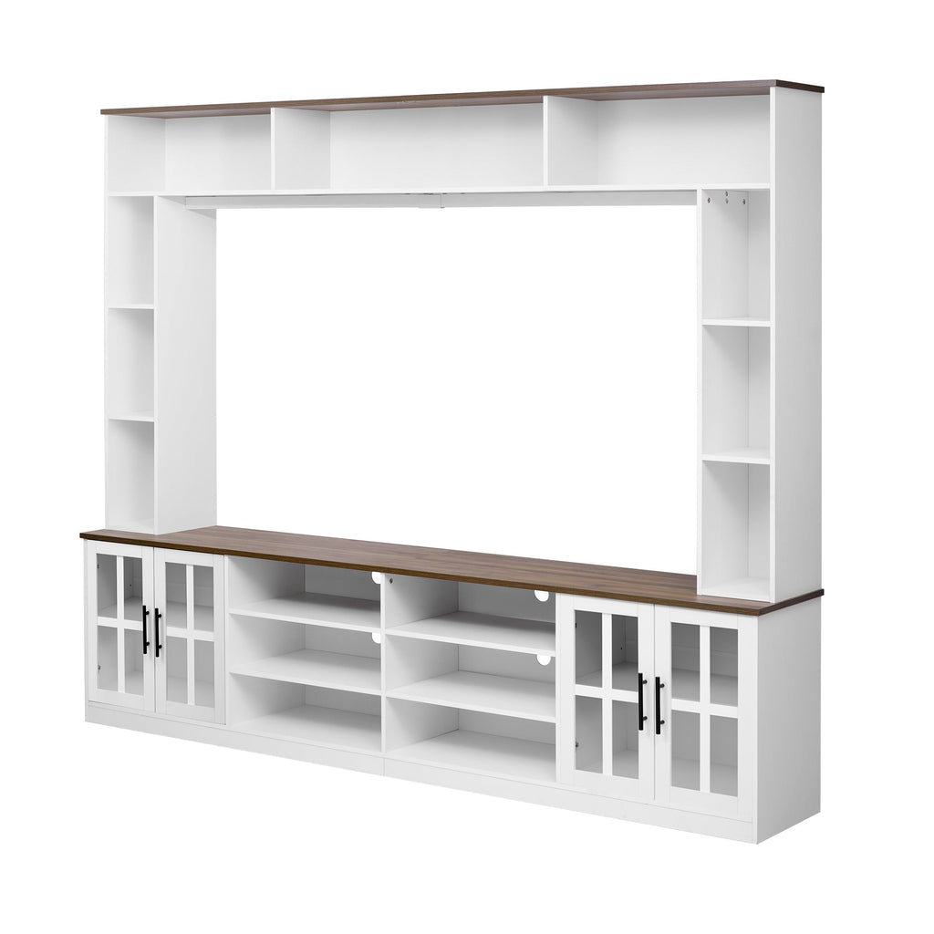 White MDF Glass TV Stand Entertainment Center Wall Unit 80
