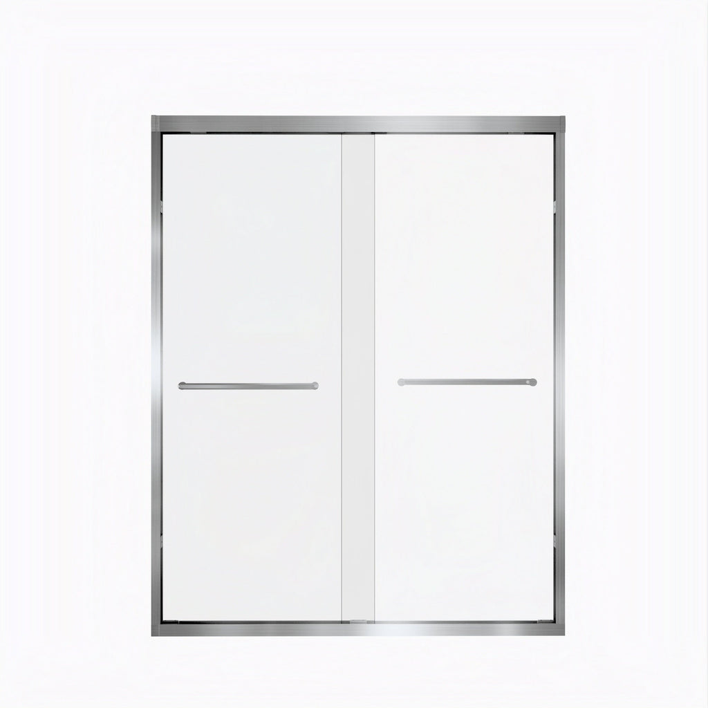 56-60in x 72in Aluminum Frame Double Sliding Shower Door, Brushed Nickel, 6mm