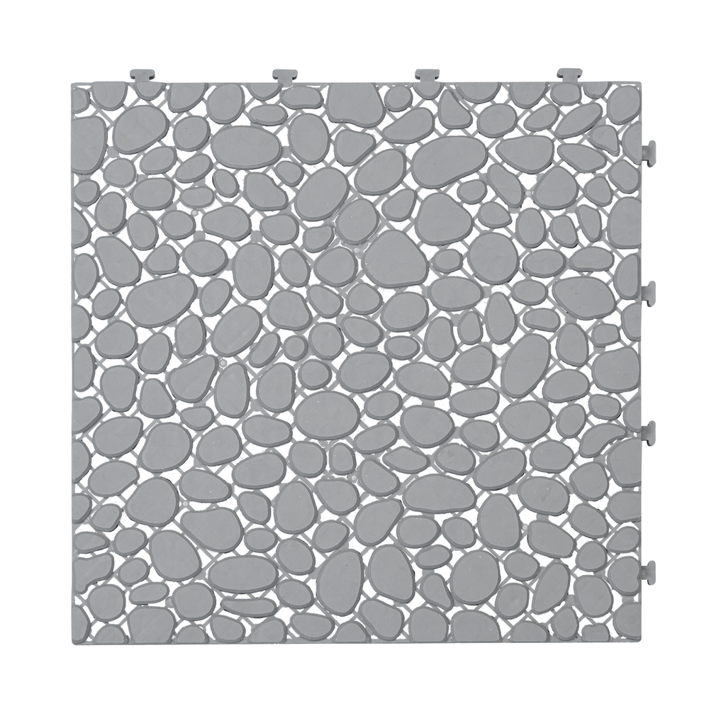 Pebble Stone Pattern 12x12 in. Gray Interlocking Deck Tiles Waterproof Plastic