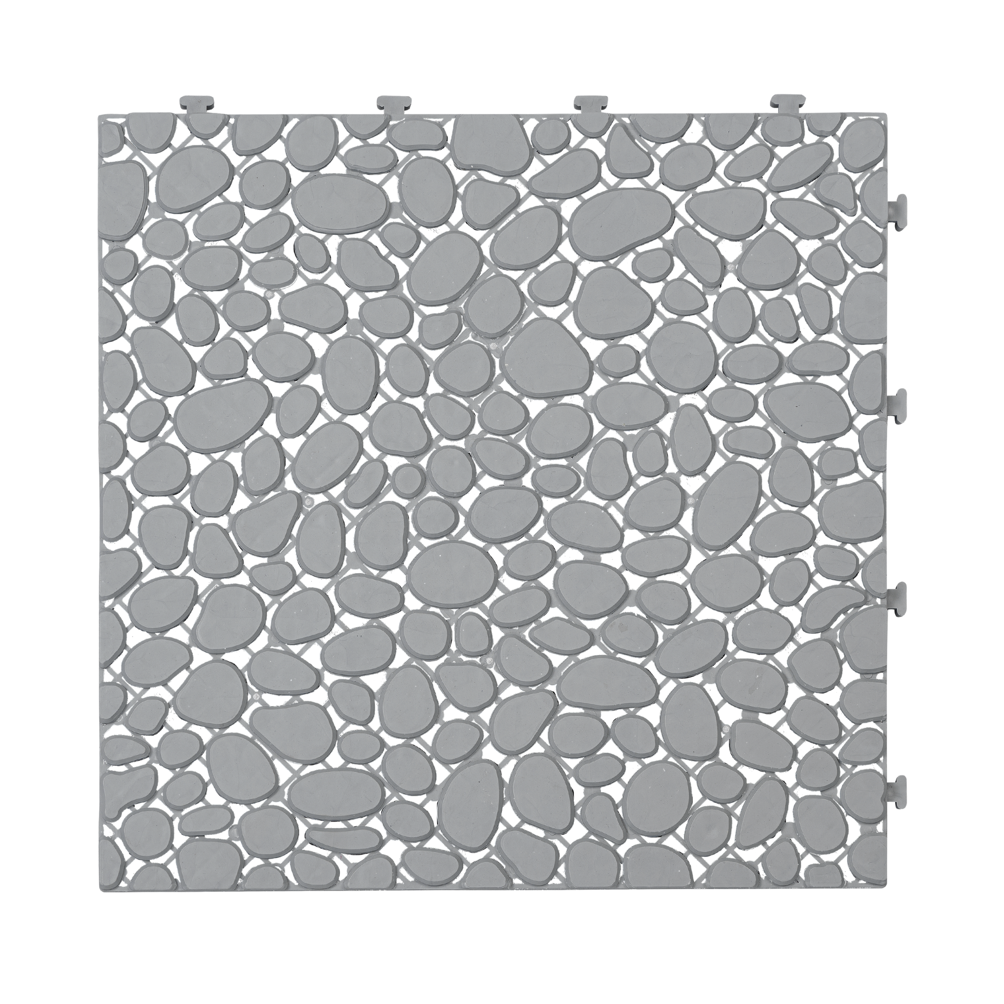 Pebble Stone Pattern 12x12 in. Gray Interlocking Deck Tiles Waterproof Plastic