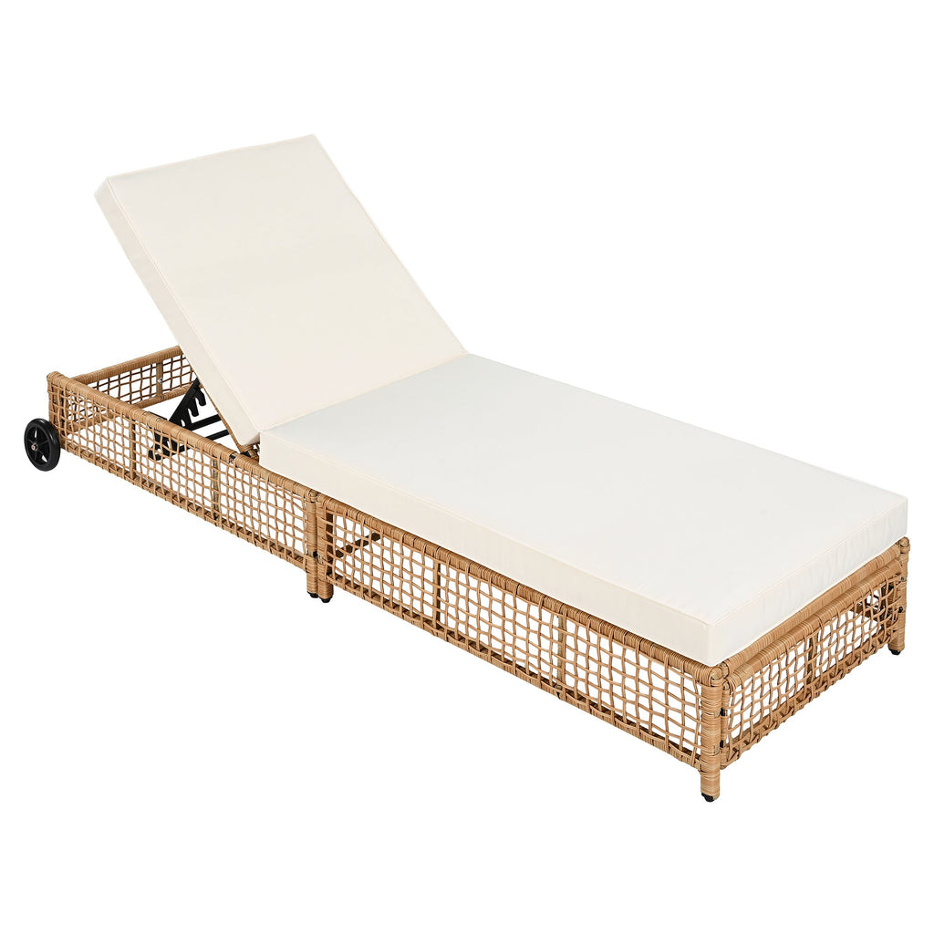 Outdoor Lounge Chair, 5-Position Adjustable Rattan Chaise with Cushion and