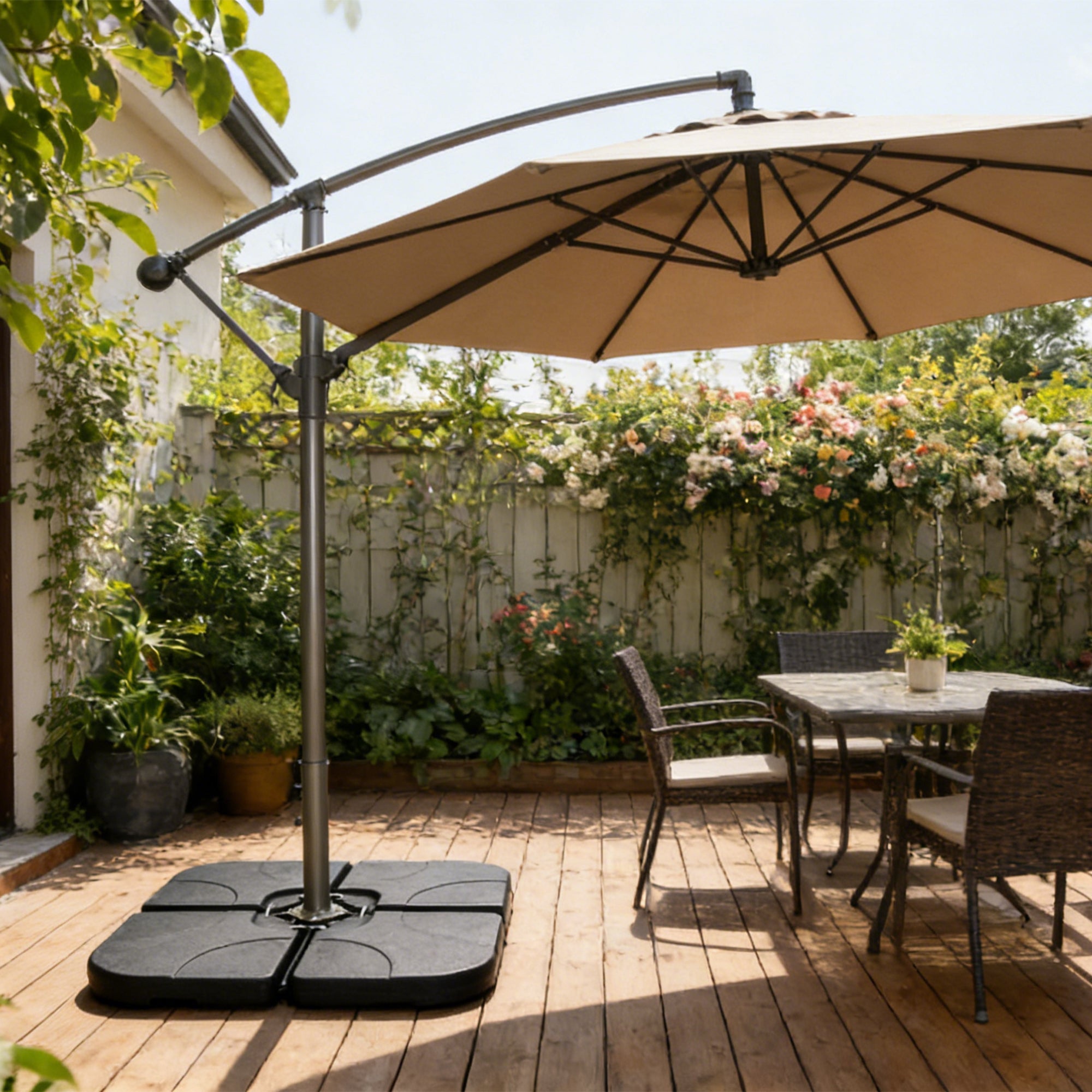 Patio Umbrella Base Offset HDPE Black 4 Panel 220 LB Water or Sand