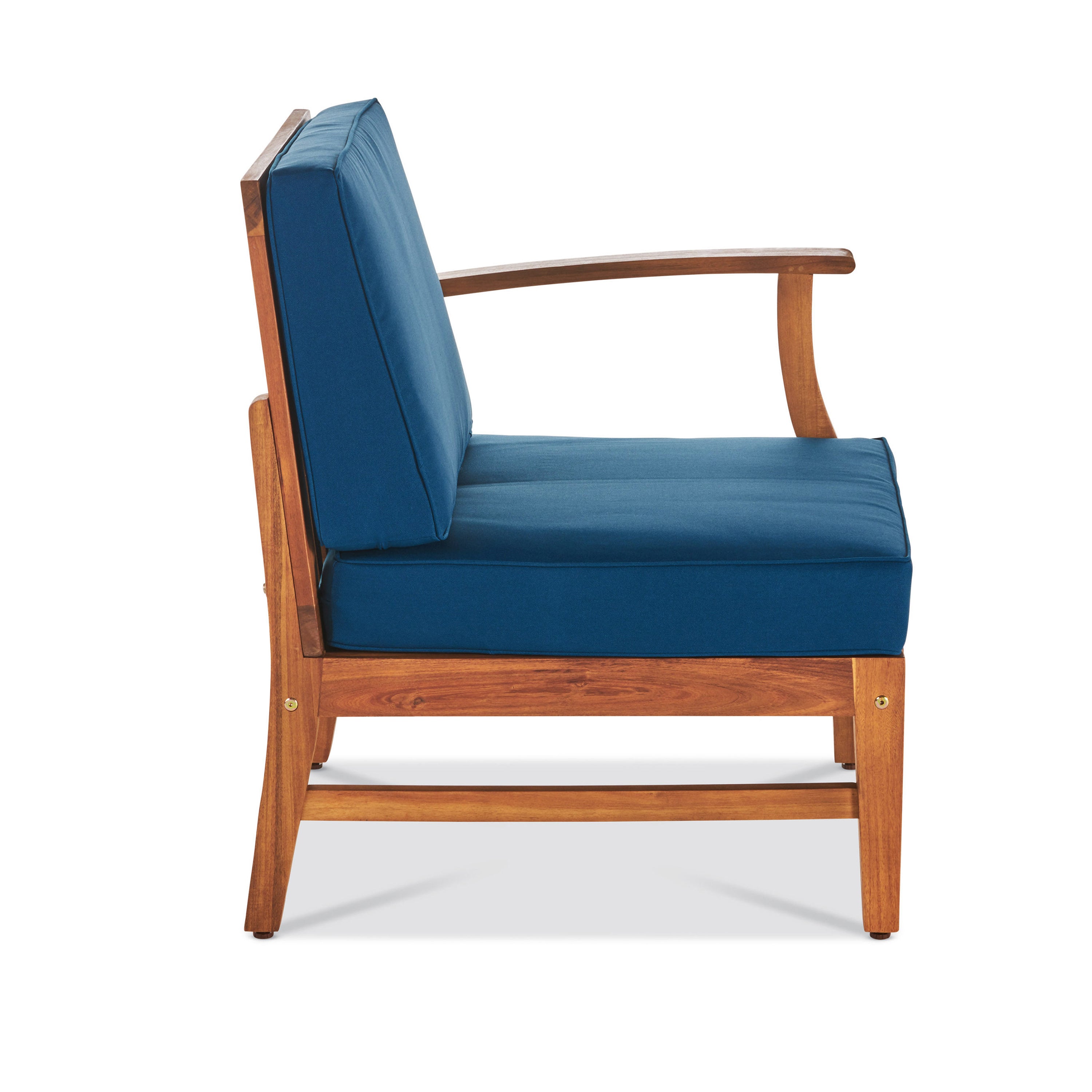 PERLA 6-Piece Outdoor Sectional Sofa Set, Acacia Wood Frame, Blue Cushions