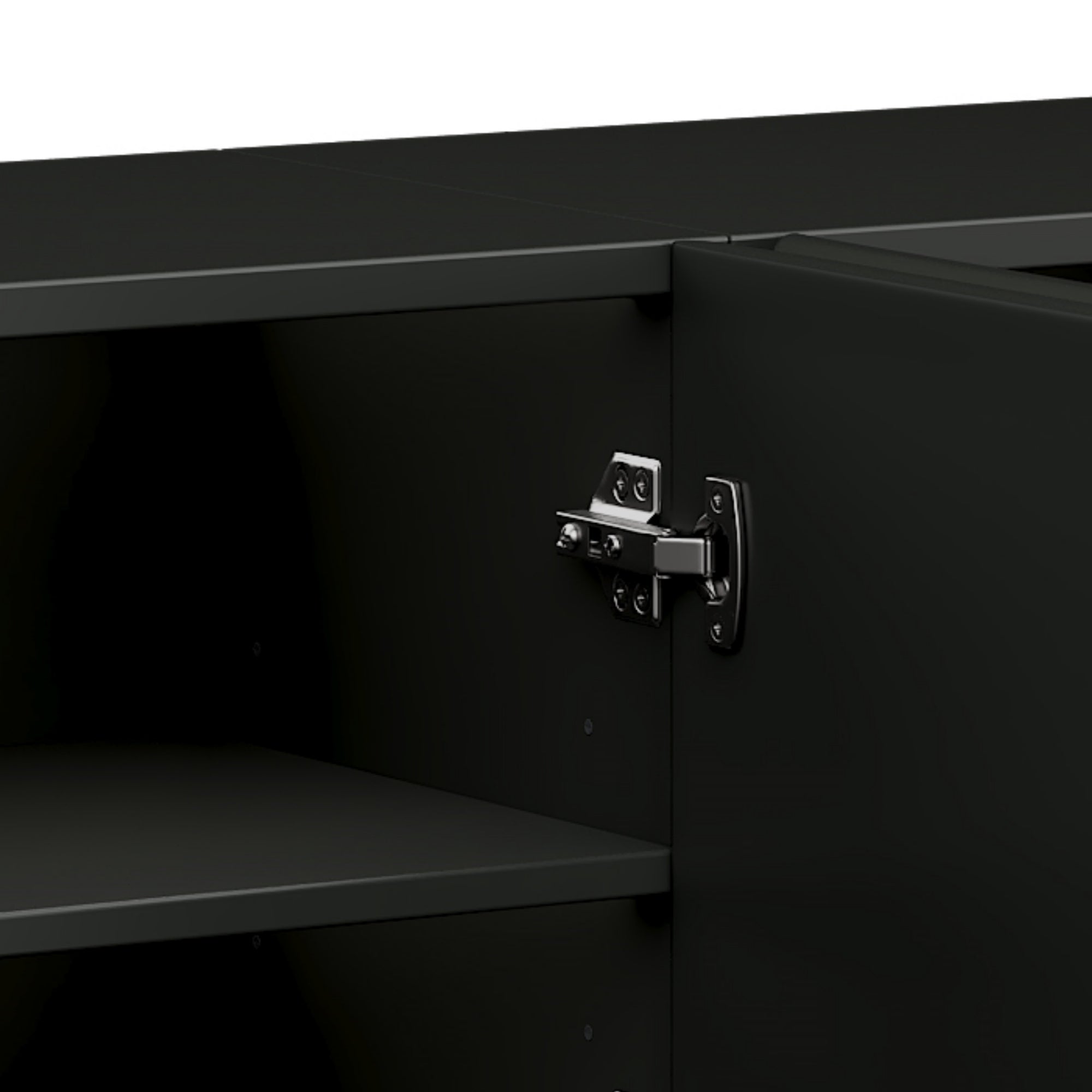TV Stand Wavy Door Black MDF 4-Cabinet Cylindrical Legs Fits 70 In TV