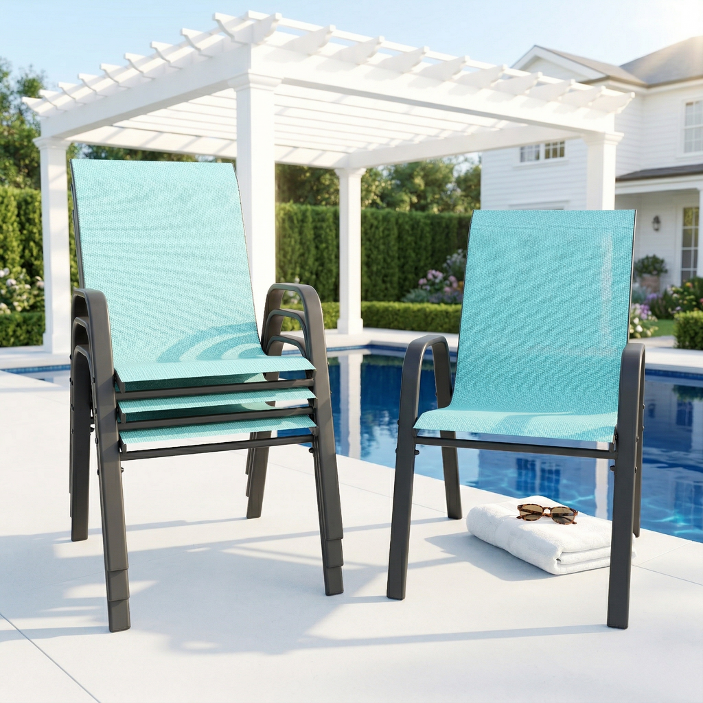 Outdoor Dining Chair 4-Piece Set - Wide Seat 350 lbs Capacity - Waterproof &