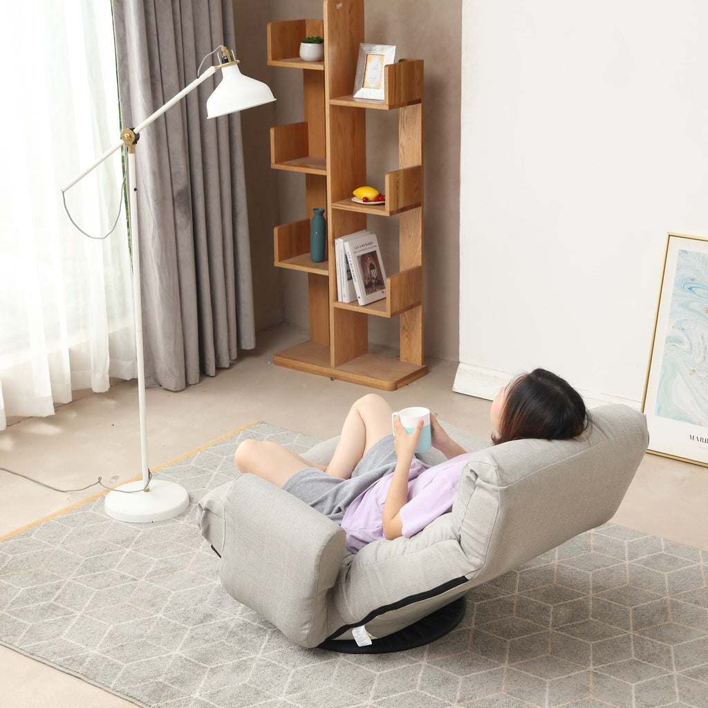 Floor Gaming Lounge Chair Swivel 360 Linen Gray 5-Position Adjustable 31x43 In