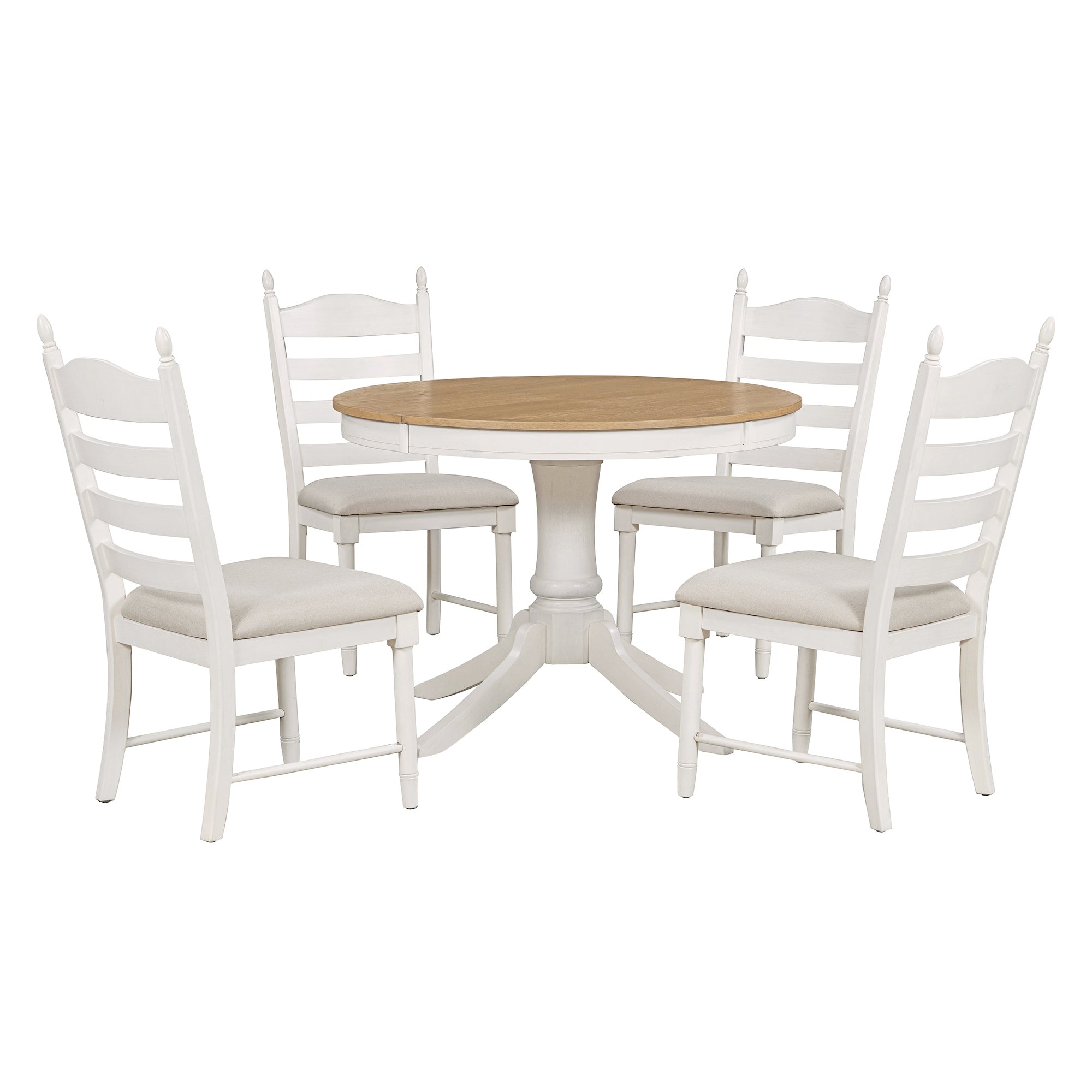 5-Piece Retro Functional Dining Table Set Wood Round Extendable Dining Table