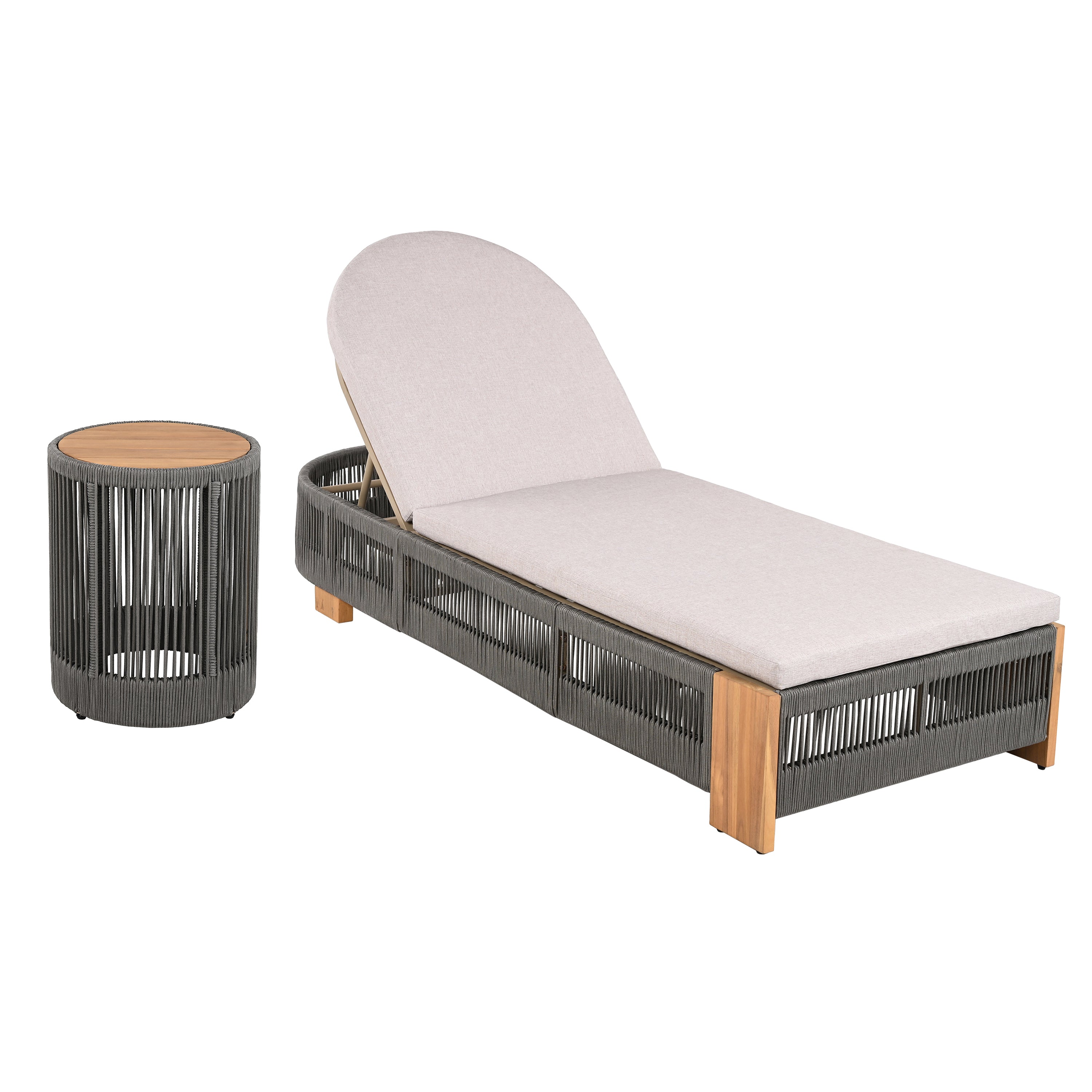Acacia Wood Chaise Lounge Set 2 Adjustable Rope Teak Beige