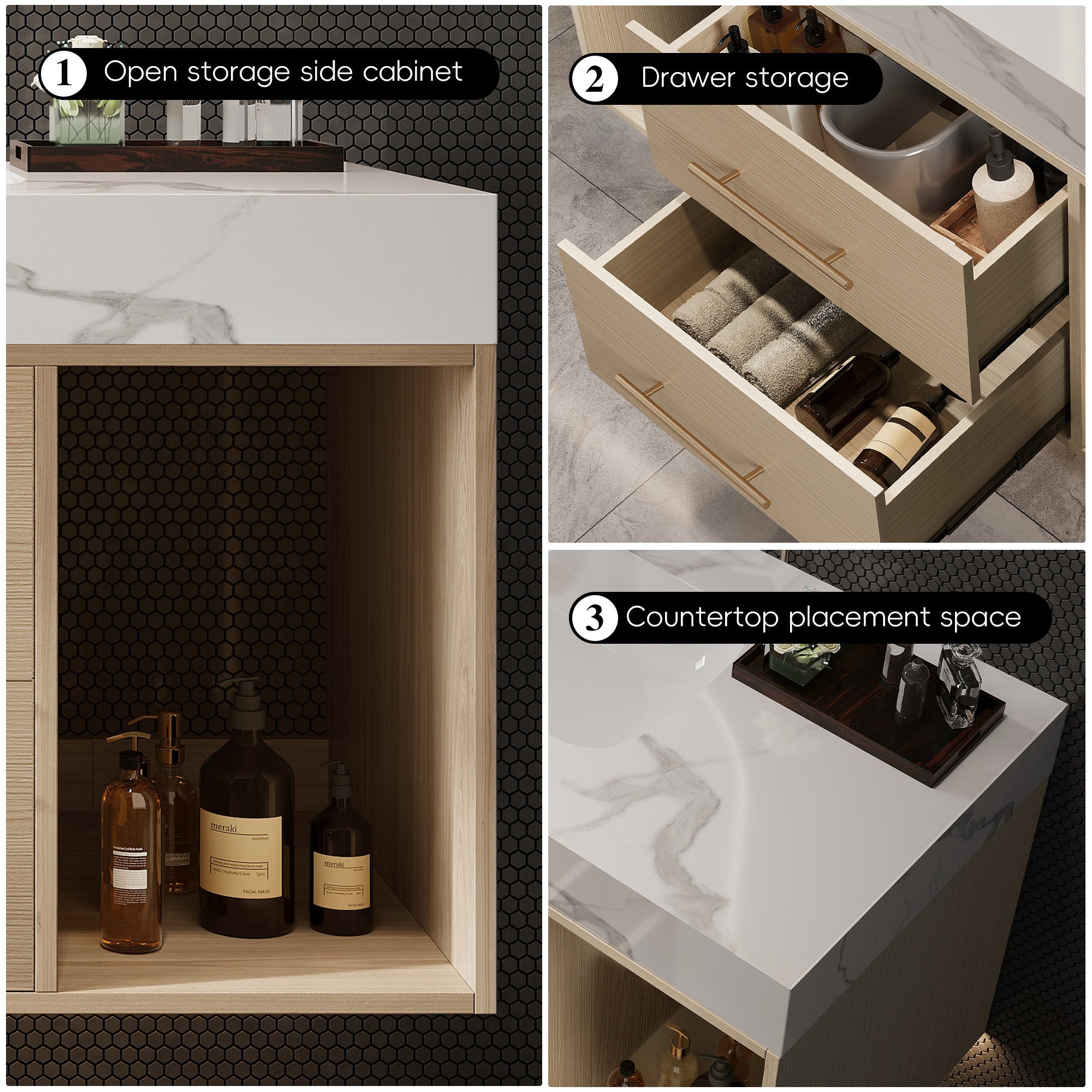 39.4'' Floating Bathroom Vanity with Ceramic Sink, 2 Soft Close Drawers