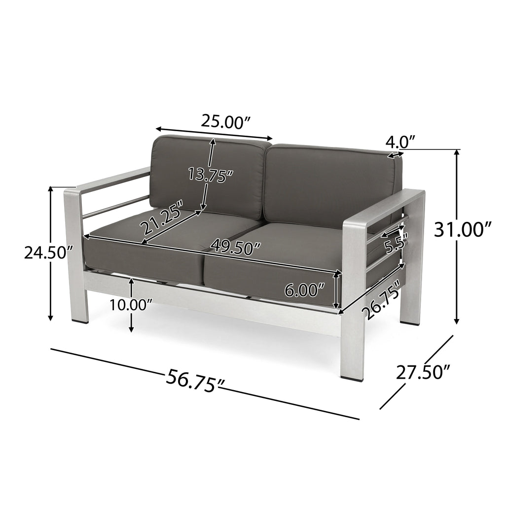 Outdoor Loveseat Aluminum Khaki Water-Resistant Cushion 56.75x27.5 In 600 LB