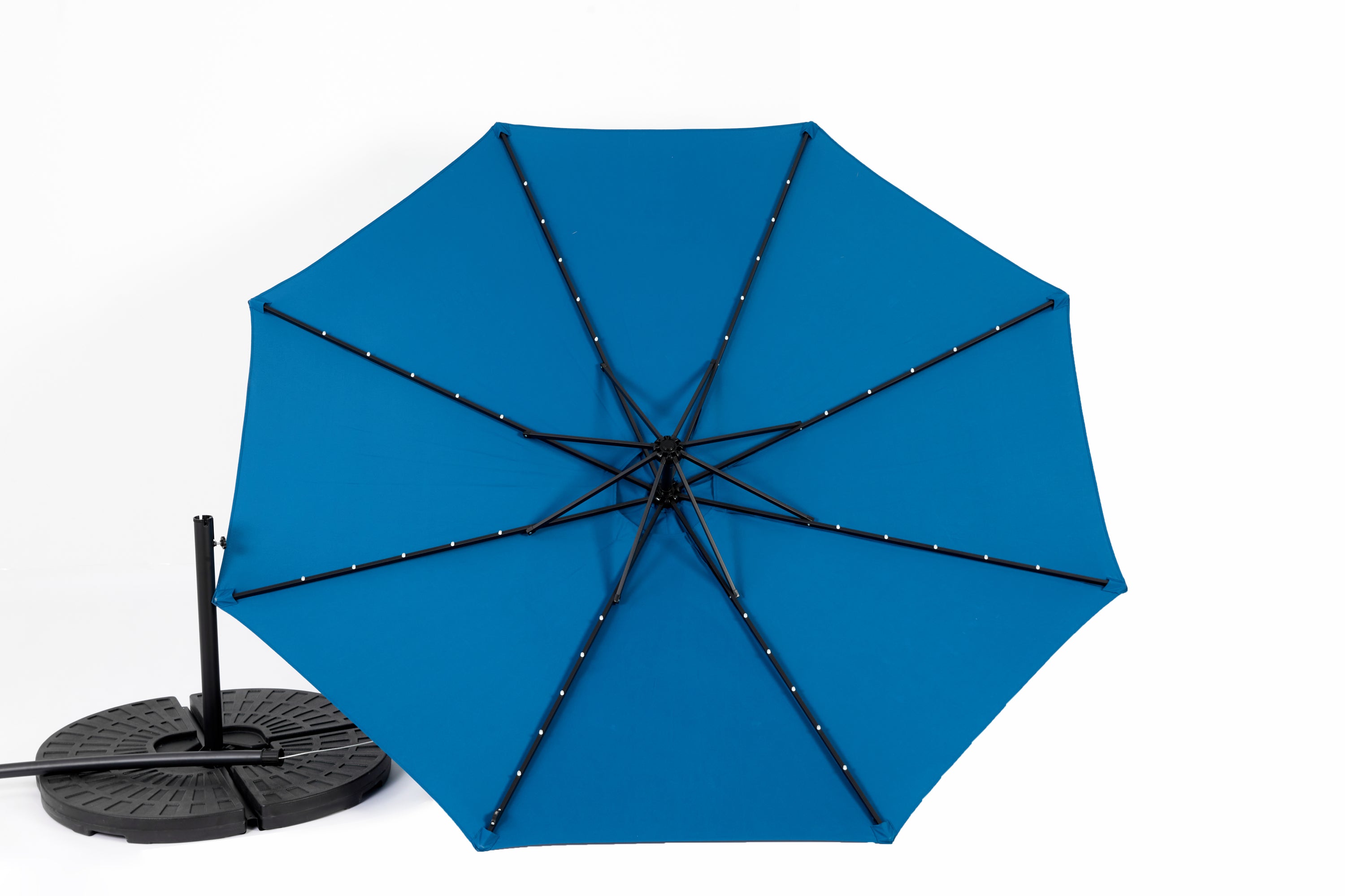 10ft Solar LED Offset Hanging Market Patio Umbrella  ( Dark blue)(No Base)