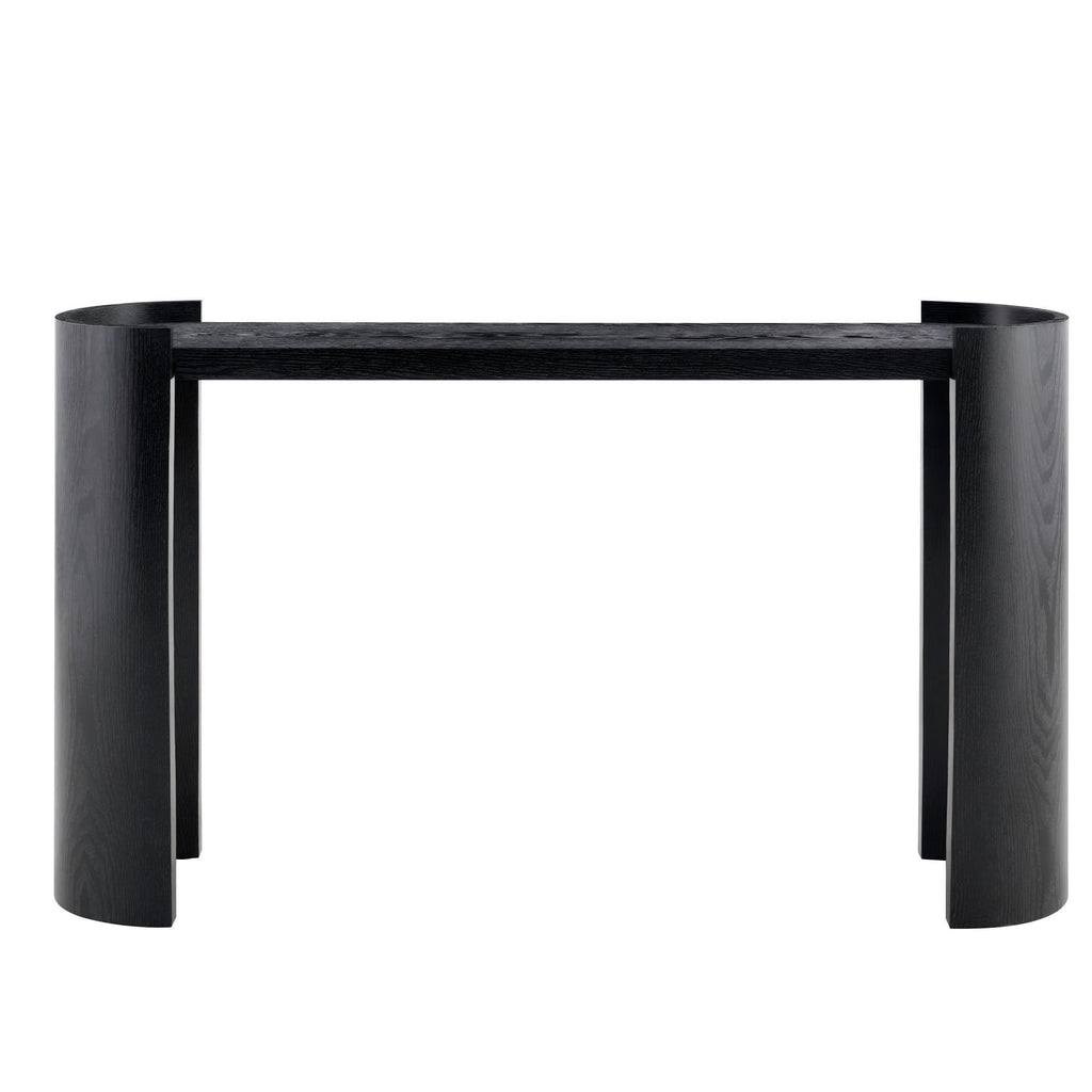 Black Curved Foyer Table, Wood Grain Minimalist Entrance Side Table