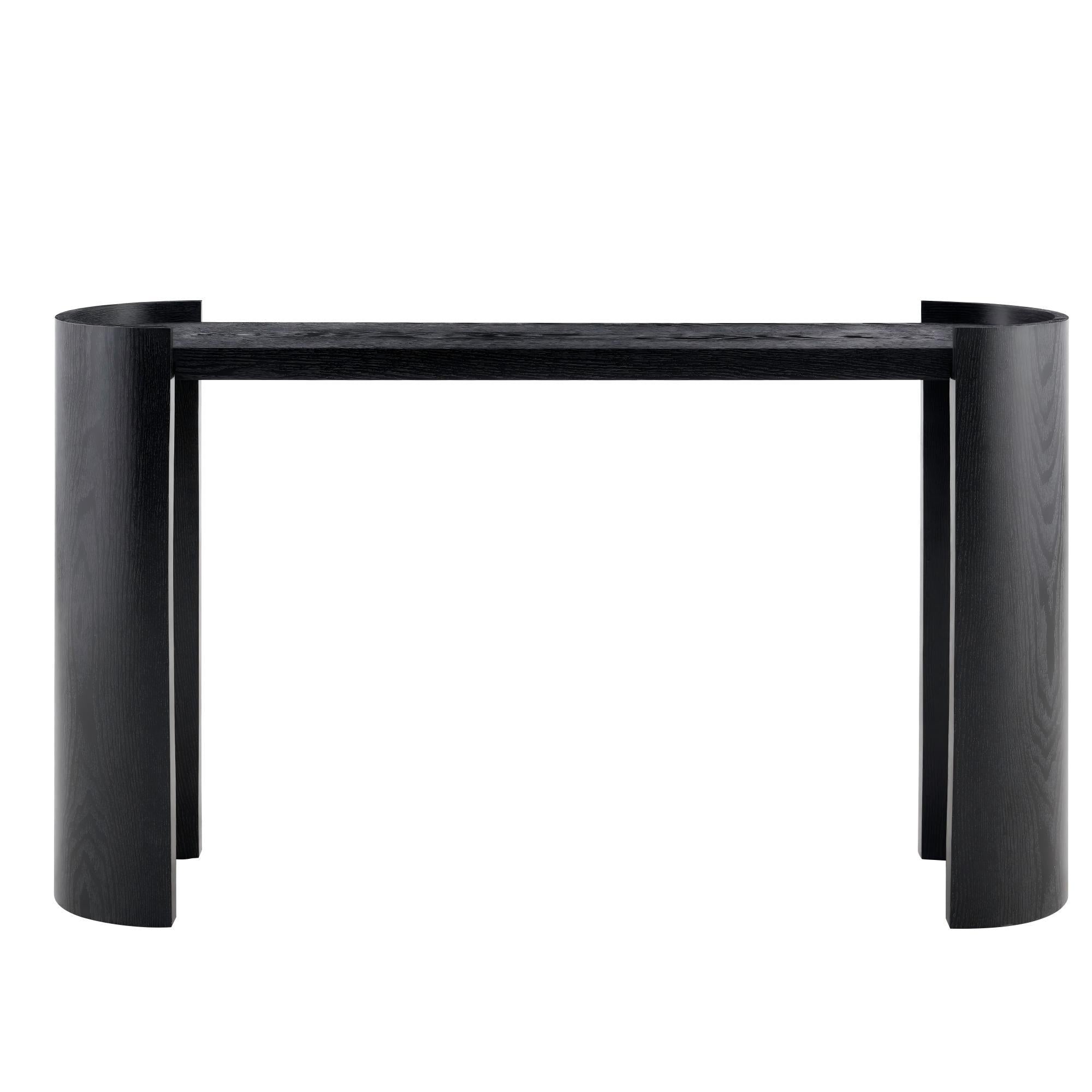 Black Curved Foyer Table, Wood Grain Minimalist Entrance Side Table