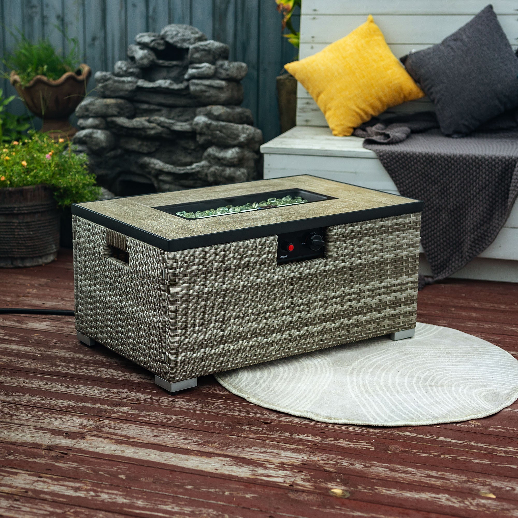 32' Propane Gas Fire Pit Table with Propane Tank Cover, 50000 BTU Rectangular